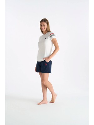 U.S. Polo Assn. Kadın Şortlu Kısa Kollu Set Yuvarlak Yaka Pijama Takımı Ekru 026YC.Z2.ETA0.GR1.OUP90.KM