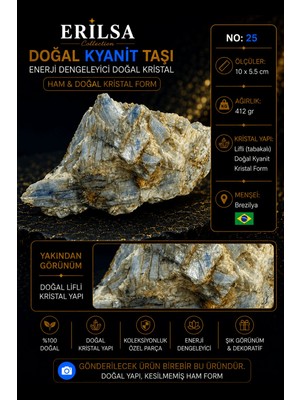 Erilsa Sertifikalı Doğal Kyanit Taşı Ham Kristal Kütle Mineral Kaya No 25
