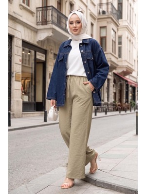 Md Beli Lastikli Cepli Tensel Pantolon Yeşil Olive