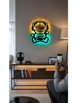 Wells Gamer Boy LED Işıklı Duvar Tablosu - 60X50 cm Oyuncu Odası Aydınlatması
