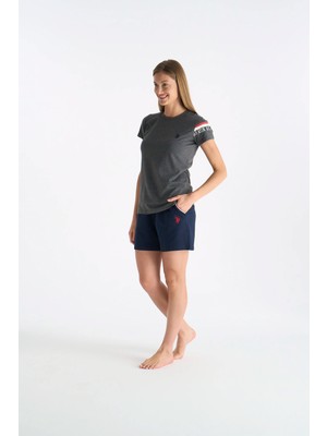 U.S. Polo Assn. Kadın Şortlu Kısa Kollu Set Yuvarlak Yaka Pijama Takımı Antrasit 026YC.Z2.ETA0.GR1.OUP90.KM