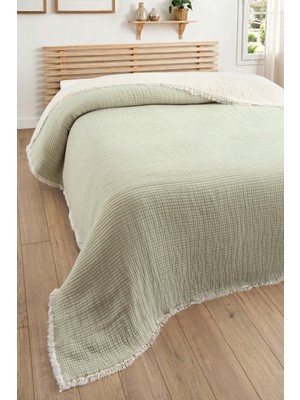 Sevim 5 Katlı Tek Kişilik Müslin Yatak Örtüsü -Dolgulu, %100 Pamuk Yorgan - 160X220 Cm-Çağla Yeşili