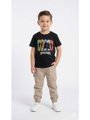 HaanBebe Erkek Çocuk Baskılı T-Shirt ve Lastikli Kargo Pantolon Ikili Takım