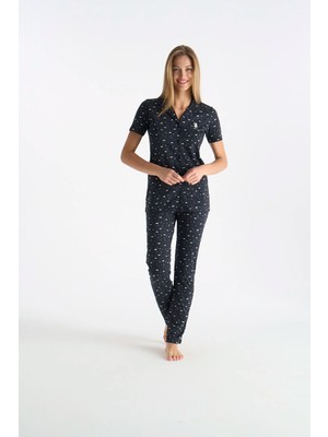 U.S. Polo Assn. Kadın Boydan Düğmeli Ev Giyim Lacivert Renk Pijama Takımı 026YC.Z2ETA.G.0R2.OU3.P3.KM