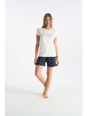 U.S. Polo Assn. Kadın Ev Giyim Şort&tişört Pijama Takımı Ekru Renk 026YC.Z2.ETA0.GR2.OUP15.KM