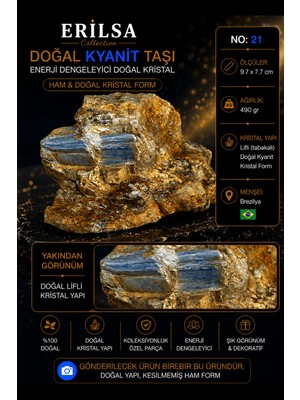 Erilsa Sertifikalı Doğal Kyanit Taşı Ham Kristal Kütle Koleksiyonluk Dekoratif Taş No 21