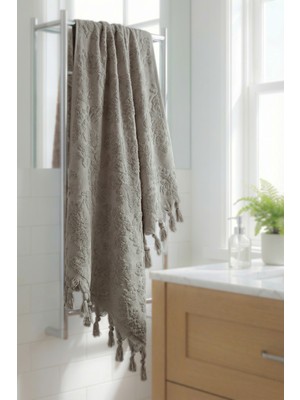 Sevim Bej Otantik Saçaklı %100 Pamuk Banyo Havlusu - 90X150 cm - Yumuşak ve Şık
