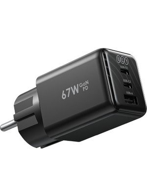 Qcy 67W 3 Portlu Gan Hızlı Şarj Adaptörü  - 2x Type-C + 1x Usb-A Şarj Cihazı