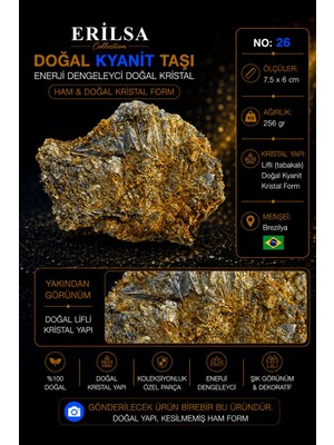 Erilsa Sertifikalı Doğal Kyanit Taşı Ham Kristal Kütle Koleksiyon Taşı No 26