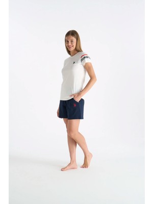 U.S. Polo Assn. Kadın Şortlu Kısa Kollu Set Yuvarlak Yaka Pijama Takımı Ekru 026YC.Z2.ETA0.GR1.OUP90.KM