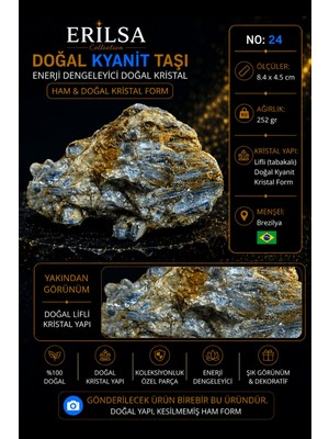 Erilsa Sertifikalı Doğal Kyanit Taşı Ham Kristal Dekoratif Koleksiyonluk Kaya No 24