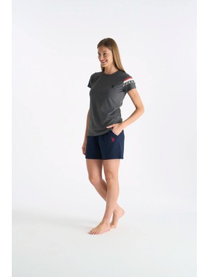 U.S. Polo Assn. Kadın Şortlu Kısa Kollu Set Yuvarlak Yaka Pijama Takımı Antrasit 026YC.Z2.ETA0.GR1.OUP90.KM