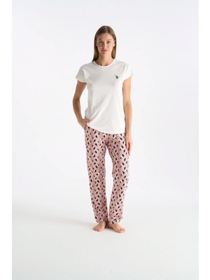 U.S. Polo Assn. Kadın Bisiklet Yaka Uzun Alt Ev Giyim Günlük Kullanıma Uygun Ekru 026YC.Z2ETA0.GR.2.OUP48.KM
