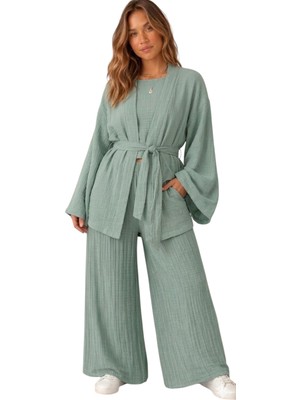 Müslin %100 Pamuk Kimono & Pantolon 2 Li Takım