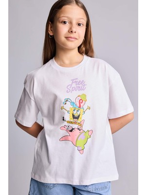 DeFacto SpongeBob Oversize Bisiklet Yaka Kısa Kollu Tişört Kız Çocuk H3481A826HS