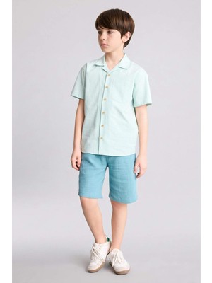 DeFacto Regular Fit Apaş Yaka Poplin Kısa Kollu Gömlek Erkek Çocuk H5738A826HS