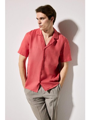 DeFacto Regular Fit Polo Yaka %100 Keten Kısa Kollu Gömlek G5254AX26SM