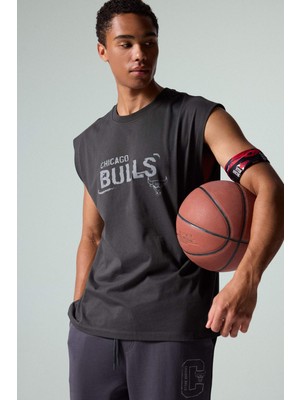 DeFacto %100 Pamuk NBA Chicago Bulls Oversize Baskılı Bisiklet Yaka Atlet G0911AX26SM