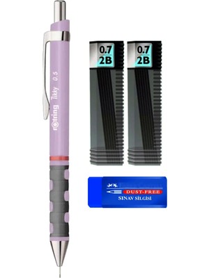 Rotring Tikky Mor 0.7 mm Versatil Kalem Seti – 2 Adet 0.7 2b Uç + Dust-Free Sınav Silgisi
