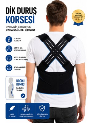 Elilom Premium Dik Duruş Korsesi – Omuzları Geri Çeken, Kambur Duruş Desteği, Sırt Bel Destekli, Cırtlı