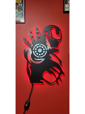 Wells Iron Man Arc Reactor Edition - Rgb LED Işıklı Ahşap Lazer Kesim Duvar Tablosu (80X60 Cm)