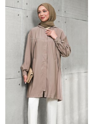 İmaj Butik Vizon Gizli Fermuarlı Kapüşonlu Tunik