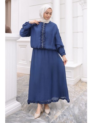 İmaj Butik Lacivert Kol Lastikli Fermuarlı Ceket Etekli Takım