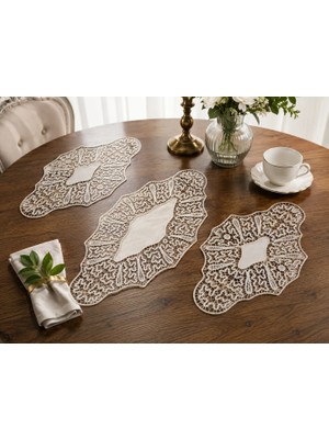 Muguetarts %100 El Emeği Fransız Kumaşlı Dantel Angles 5\'li Set 132X44 / 105X48 / 75X37 / 57X33 (2 Adet)