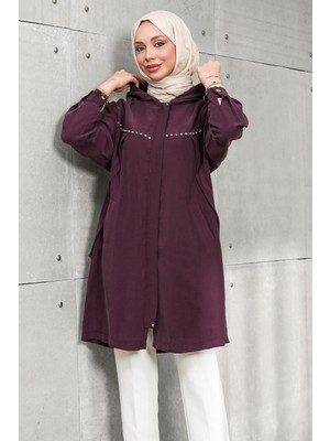 İmaj Butik Mürdüm Gizli Fermuarlı Kapüşonlu Tunik