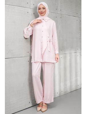 İmaj Butik Pudra Düğmeli Tunik Pantolonlu Takım