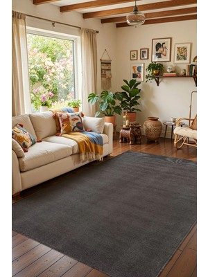 Cotto Home Valerıa VLR01Z Antrasit Dekoratif Şönil Kilim Modern Desen Yıkanabilir Yumuşak Kaymaz Taban Halı