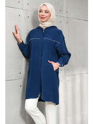 İmaj Butik Lacivert Gizli Fermuarlı Kapüşonlu Tunik