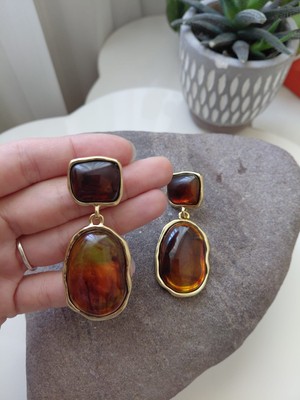 Lavante Butik Vintage Taşlı Reçine Uçlu Sallantılı Çelik Kadın Küpe