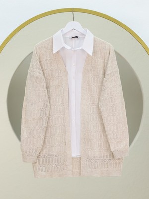 Moda Morfo Ajurlu  Desenli Baharlık Hırka  -Taş