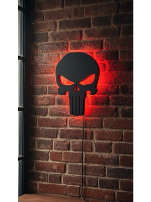 Wells Punisher Skull - Özel Seri Lazer Kesim Rgb LED Işıklı Ahşap Duvar Tablosu (70X55 Cm) ₺ 1,099.00