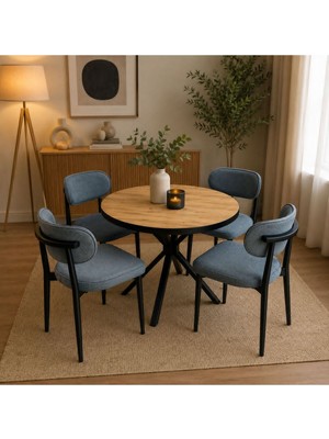 Modern Style Home 4 Kişilik Gri Sandalye Doğal Ahşap Görünümlü Yemek Masası & Mutfak Masası Takımı Modern Tasarım