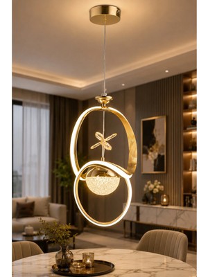 Gusto Lighting Luna Modern LED Sarkıt Avize Gold, 3 Renk Yanabilen Modern Avize,salon LED Avize