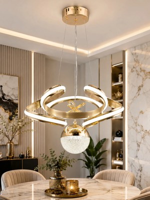 Gusto Lighting Elizan Tekli Gold LED Sarkıt Avize,3 Renk Yanabilen Modern Avize,salon LED Avize