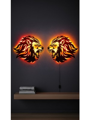 Wells Lion King Çiftli LED Işıklı Duvar Tablosu - 120X40 cm Panoromik Seri