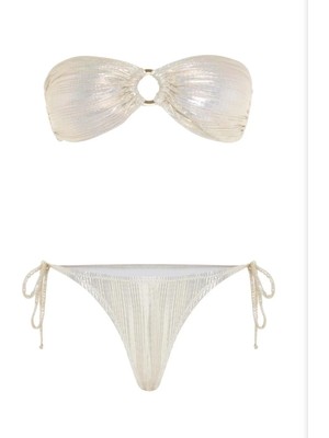 Aquella Parlak Dokulu Pliseli Straplez Bikini Takımı Gold 240-1302