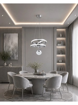 Gusto Lighting Arya Modern Teklı LED Krom Sarkıt Avize,3 Renk Yanabilen Modern Avize,salon LED Avize