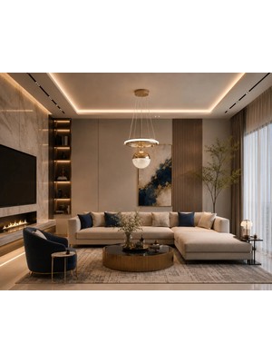 Gusto Lighting Aura Teklı LED Gold Sarkıt Avize,3 Renk Yanabilen Modern Avize,salon LED Avize