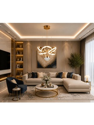 Gusto Lighting Sahra Modern Teklı LED Gold Sarkıt Avize,3 Renk Yanabilen Modern Avize,salon LED Avize