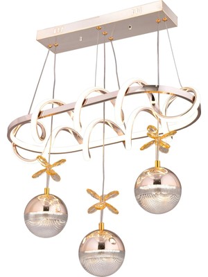 Gusto Lighting Deniz Elips 3 Toplu Modern Sarkıt Avize ,gold Sarkıt Power LED Avize, 3 Renk Yanabilen LED Avize,