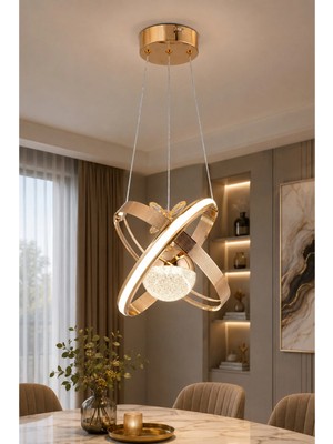 Gusto Lighting Nova Tek Top Gold LED Sarkıt Avize,3 Renk Yanabilen Modern Avize,salon LED Avize