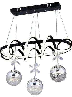 Gusto Lighting Deniz Elips 3 Toplu Modern Sarkıt Avize ,siyah Sarkıt Power LED Avize, 3 Renk Yanabilen LED Avize,