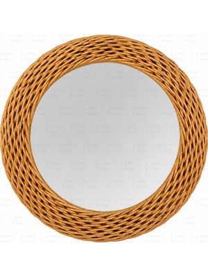 Naturel Dekor Rattan Tasarım Örme Yuvarlak Dekoratif Ayna 40 Cm, Bohem, Iskandinav, Modern, Hasır, Bambu