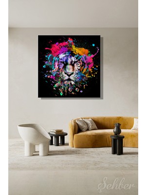 Şehber Dekoratif Kare Kanvas Tablo Tekli Salon Mutfak Yatak Odası Ofis Soyut Kaplan Portre 842
