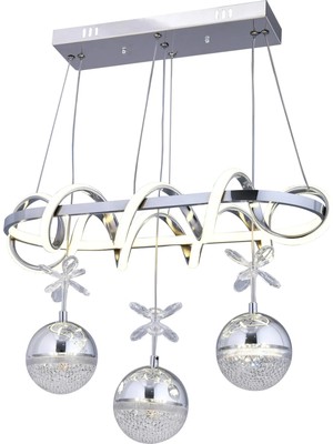 Gusto Lighting Deniz Elips 3 Toplu Modern Sarkıt Avize ,krom Sarkıt Power LED Avize, 3 Renk Yanabilen LED Avize,