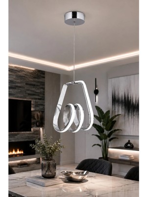 Gusto Lighting Mina Tekli Krom LED Sarkıt Avize,3 Renk Yanabilen Modern Avize,salon LED Avize